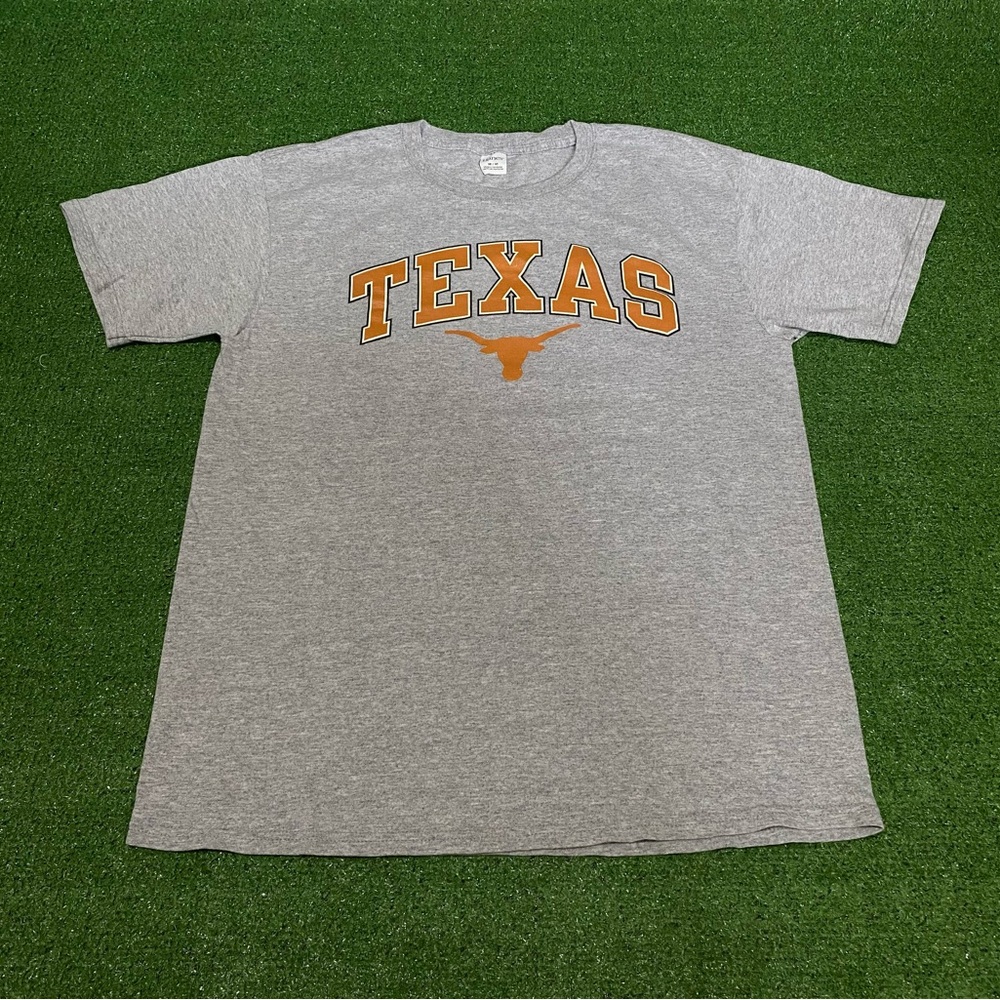 UT Austin Texas Longhorns T-Shirt Gray Orange Spelled Out ATX Hook Em’ Horns